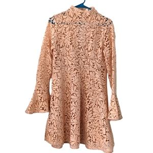 Airlie lace flared A-line dress with turtleneck and bell sleeves